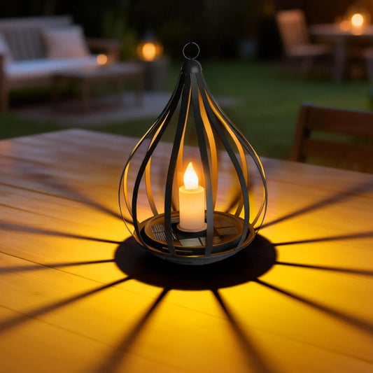 Solar Garden Lights Outdoor, Metal Solar Water Drop Shape Candle Lantern 2026 New Design with Flickering Effect & Reflective Patterns, IP65 Waterproof, 20.5 CM × 15.5Cm,Outdoor Solar Powered Lights for Garden, Patio, Pathway